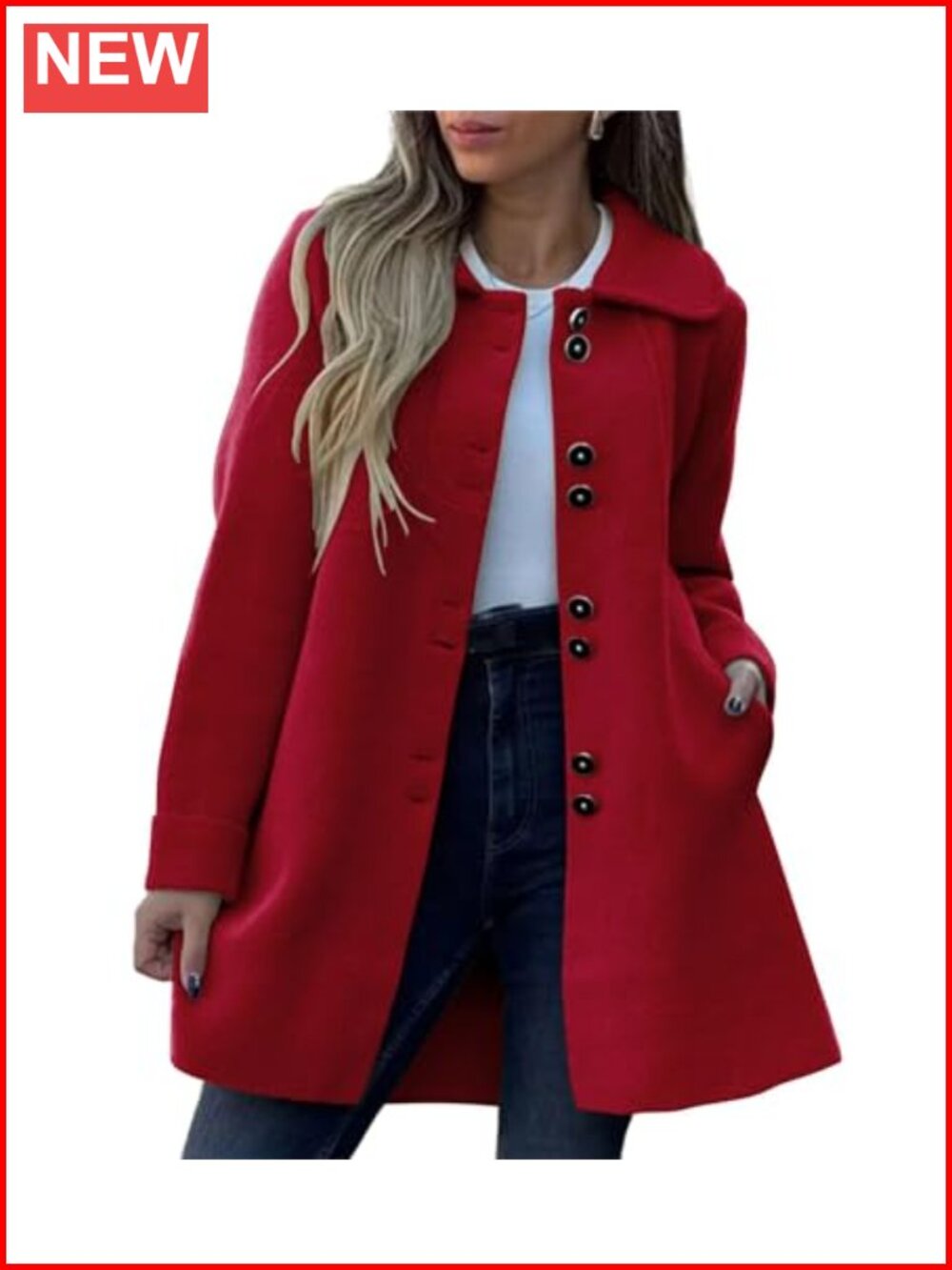 Women's Winter Wool Blend Pea Coat Single Breasted Long Sleeve
